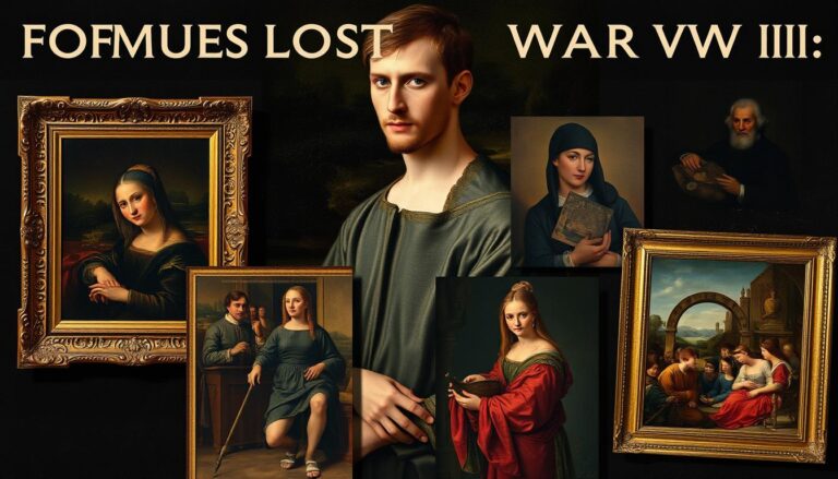 Znane zaginione obrazy II wojna światowa - kolaż przedstawiający najsłynniejsze utracone dzieła