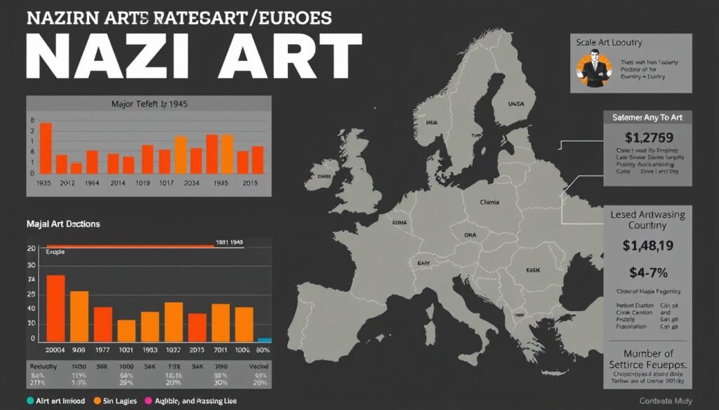 Infografika przedstawiająca skalę grabieży dzieł sztuki przez nazistów w różnych krajach Europy Infografika przedstawiająca skalę grabieży dzieł sztuki przez nazistów w różnych krajach Europy