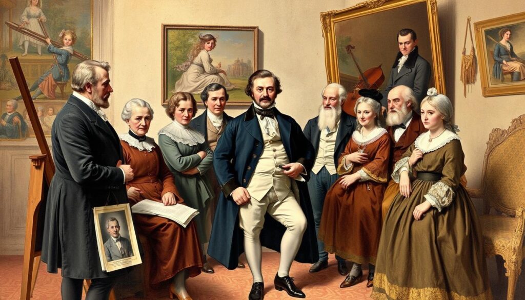 Adam Mickiewicz w otoczeniu artystów Wileńskiej szkoły malarskiej - ilustracja Adam Mickiewicz w otoczeniu artystów Wileńskiej szkoły malarskiej - ilustracja