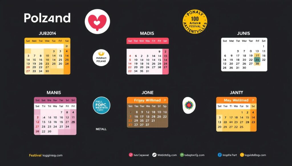 Kalendarz festiwali artystycznych w Polsce z zaznaczonymi datami wydarzeń Kalendarz festiwali artystycznych w Polsce z zaznaczonymi datami wydarzeń