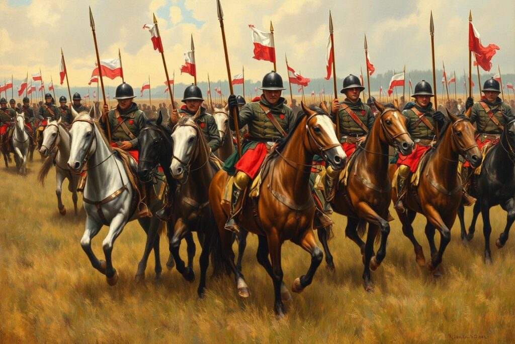 Obraz Wojciecha Kossaka przedstawiający polskich ułanów - sztuka patriotyczna z okresu zaborów Obraz Wojciecha Kossaka przedstawiający polskich ułanów - sztuka patriotyczna z okresu zaborów