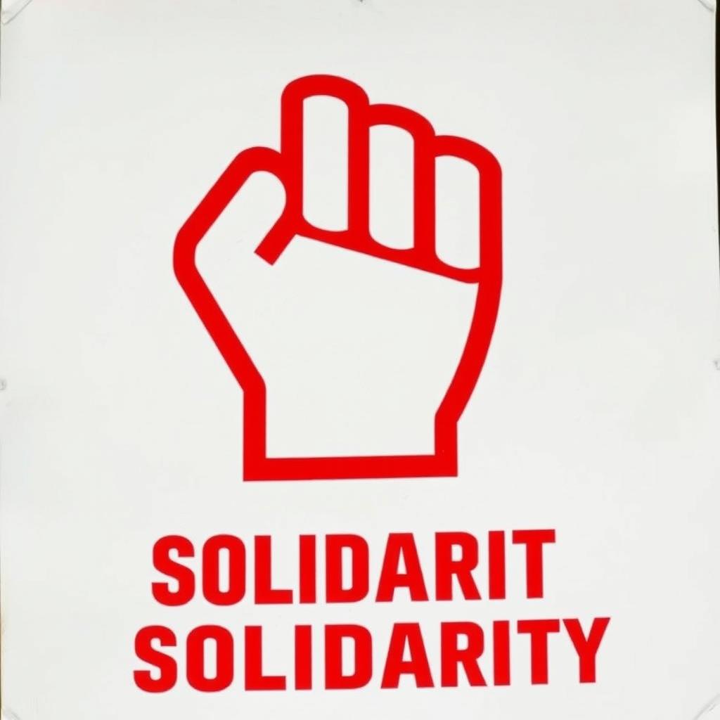 Plakat 'Solidarności' z charakterystycznym czerwonym logo na białym tle Plakat 'Solidarności' z charakterystycznym czerwonym logo na białym tle